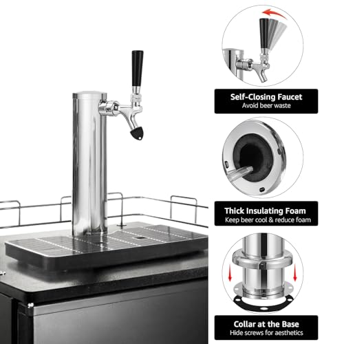 Hilangsan Single Tap Kegerator Tower - 3 in Stainless Steel, Pre-assembled