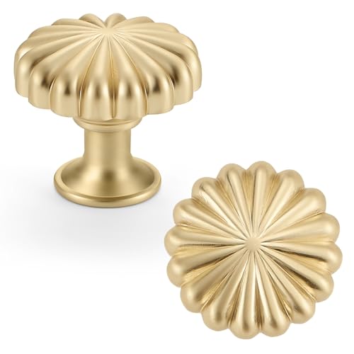 FAPUAL Brushed Gold Cabinet Knobs 10 Pack - Solid Zinc Drawer Pulls for Dressers & Cabinets