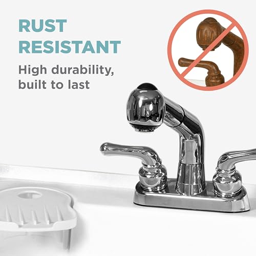 Zenna Home Utility Sink Laundry Tub with Pull-Out Faucet - All-in-One Freestanding Laundry, Garage & Outdoor Kitchen Sink, 24x24x36.75 inches, White