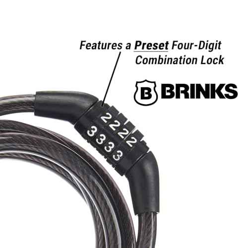 BRINKS 5 Ft Bike Lock Cable with Preset Combination, Vinyl Covered Bike Lock Combination Cable for Outdoor Use