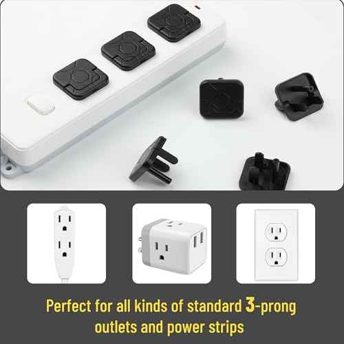 Bates- Electrical Outlet Covers Baby Proofing, 10 Pack, Black, ABS Plastic, 3 Prongs & Hidden U Ring Design, Outlet Plug Covers Baby Proofing