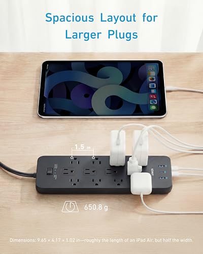 Anker Power Strip with 12 Outlets, 2100J Surge Protector, 20W USB-C, Black, 5 FT Cord