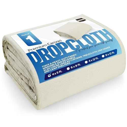 Utopia Drop Cloth for Painting (4x5 ft, 1 Pack) Washable and Reusable Canvas Fabric for Furniture & Floor Protection Highly Absorbent Paint Cover - Duck Dropcloth for Outdoor and Indoor Use