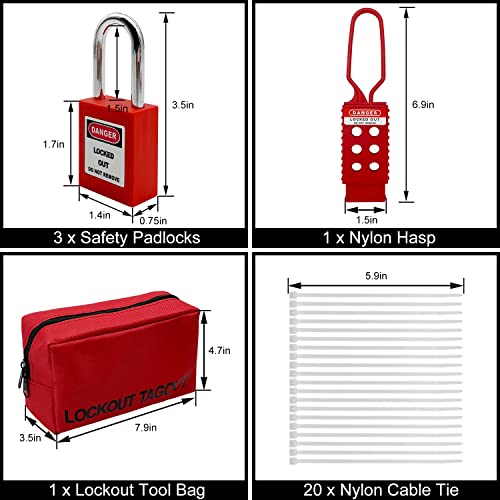 SAFBY Red Lockout Tagout Kit for Electrical Safety OSHA Compliant Group Lockout Hasps & Padlocks
