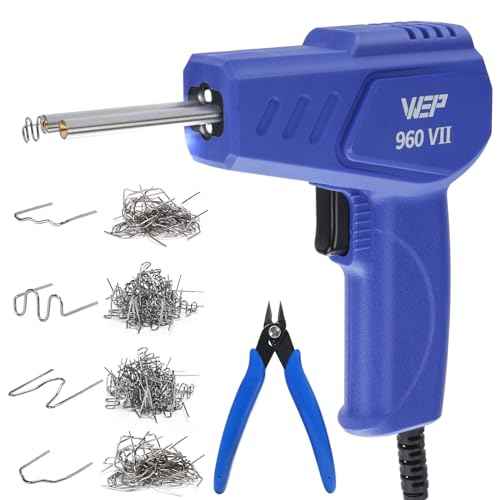 WEP 960-VII Plastic Welder Kit 110V with Ergonomic Grip and LED lights with 350 Hot Staples and Pliers for Car Bumper Plastic Welding, Plastic Gas Tank Repair, a Great Automotive Tools for Mechanics