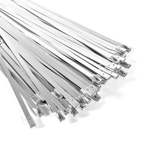 Duthcbw Stainless Steel Zip Ties 100 Pcs, 11.8 Inch Heavy Duty Self-Locking Cable Ties for Outdoor Use