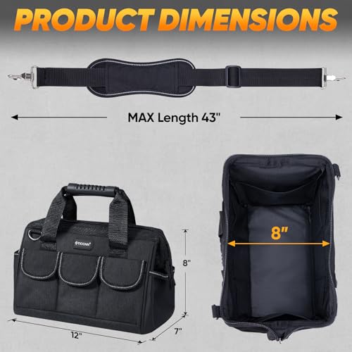 TICONN 12-Inch Heavy Duty Tool Bag Organizer with Reinforced Base & Shoulder Strap