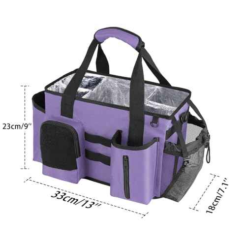 Wearable Cleaning Caddy Bag, Cleaning Organizer with Handles, Cleaning Supply Tote with Adjustable Shoulder Strap for Cleaners & Housekeeper (Purple, 13.4'' x 7.3'' x 9.3'')