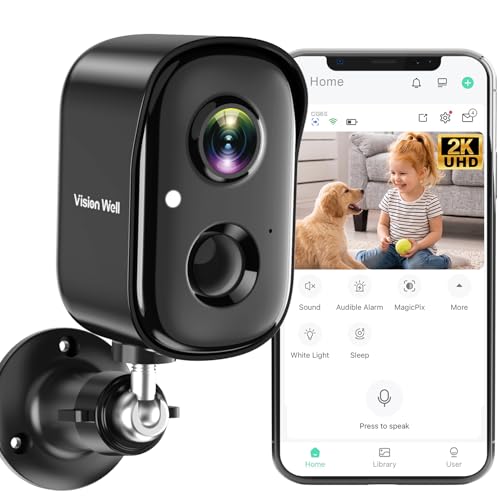 VISION WELL Wireless Outdoor Security Camera 2K with Night Vision, AI Motion Detection, Spotlight Siren, Jet Black