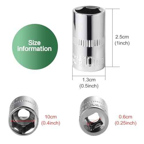 12-Piece Durable 1/4" Drive 10mm Socket Set ? Shallow, 6-Point, Cr-V Steel & Corrosion-Resistant