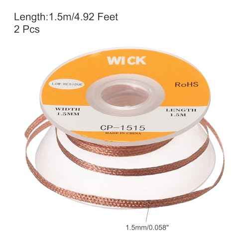 MECCANIXITY Solder Wick Braid No-Clean Desoldering Wick Braid 0.06 Inch Width 5 Feet Length for Remove the Solder Electrical Components 2 Pack