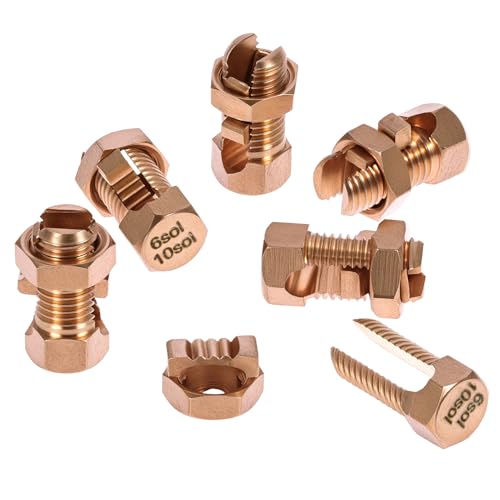 QWORK Grounding Split Bolt Connector 6 Pack - Copper Wire Clamp for 6-10 AWG Grounding