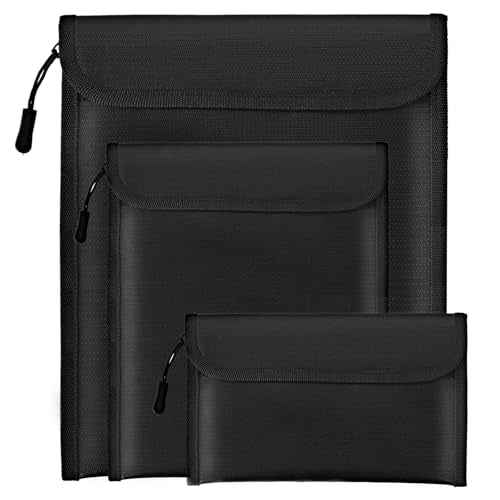 Fireproof Waterproof Document Bag 3-Pack Black 2000¢µ Money Bag for Cash Passports ID Cards Social Security Card Protector Waterproof Zipper Pouch Fire Proof Bank Bag Document Holder