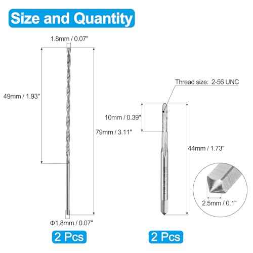 uxcell Tap and Drill Bit Set, 2pcs 2-56 UNC Straight Flute Thread Screw Taps & 2pcs 1.8mm Twist Drill Bits, HSS-6542 Tapping Threading Tool Kit