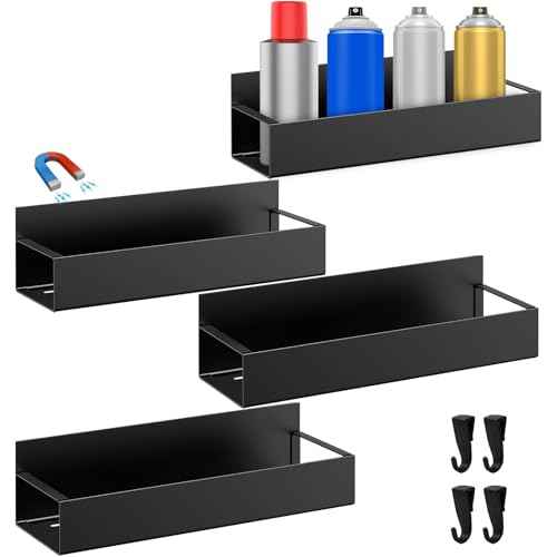 4 Pcs Magnetic Spray Can Holder, Magnet Toolbox Holder, Wall Mounted Spray Bottle Rack, Mechanic Paint Can Organizer, Tool Box Storage Rack for Garage Home Workspace (Black)