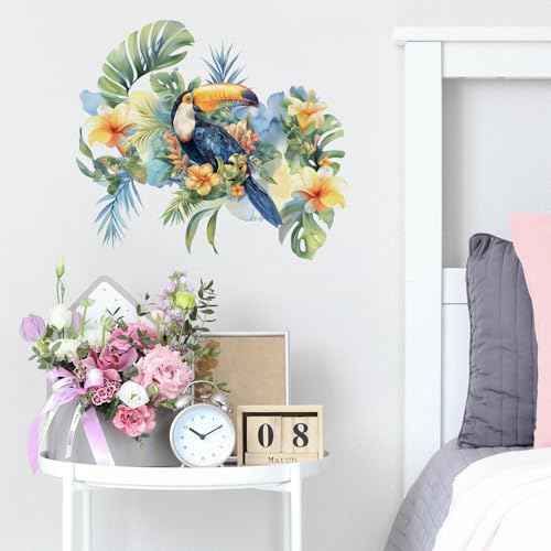 Tropical Toucan Wall Decals Removable Bird & Flower Vinyl Stickers for Nursery Kids Bedroom and Playroom Decor Peel and Stick Boho Wall Art