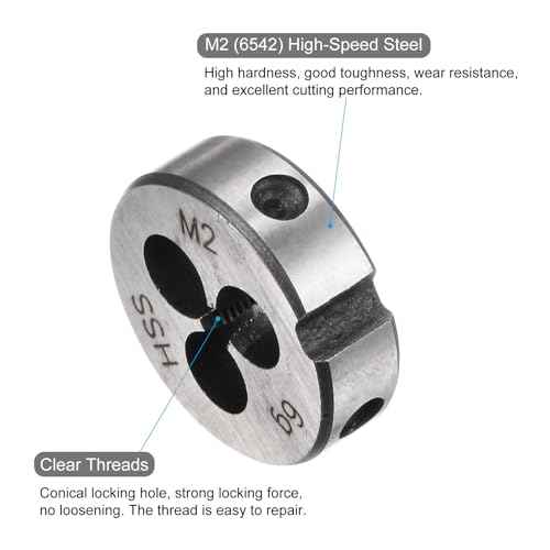 uxcell Round Threading Dies, Metric M2 x 0.4 Thread (Right Hand), High Speed Steel (HSS) Screw Cutting Die Repair Tool