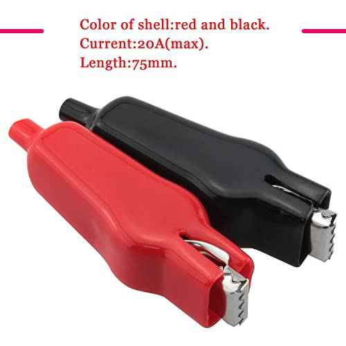 Insulated Alligator Clip 4PCS 20A Black and Red PVC Sheathed Crocodile Clamps Power Clamp Test Clips