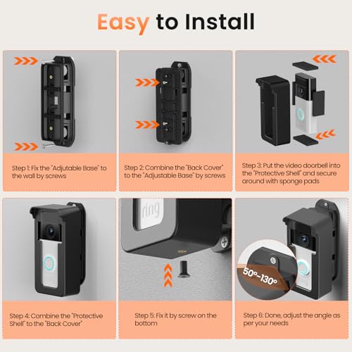 Anti-Theft Video Doorbell Angle Mount, 50 to 130 Degree Adjustable Ring Camera Holder Doorbell Door Mount for Apartment, Compatible with Ring/Blink Video Doorbell 4 3 Plus 2 1 Pro 2