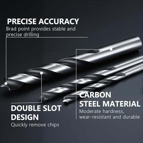 Brad Point Wood Drill Bits for Woodworking, 10mm (25/64") Dia Brad Point Drill, Carbon Steel Metric Brad Point Drill Bits with Double Flutes Design for Soft & Hard Woods MDF Acrylic