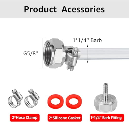 WELLBOM 5FT Kegerator Beer Line 3/16" ID with 1/4" Barb Fitting (ID 3/16")