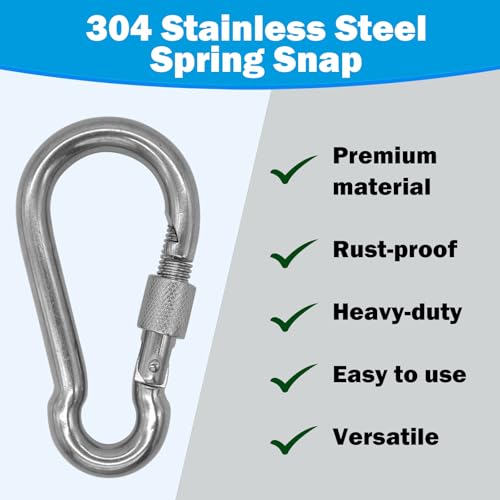 Outmate 2 Inch (M5) Heavy Duty Stainless Steel Carabiners 12-Pack, Rust-Free & Durable Clips for Outdoor & Indoor Use