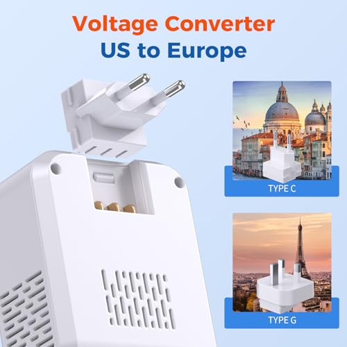 2000W Europe to US Voltage Converter for Hair Dryers & High-Power Devices with US and European Plugs
