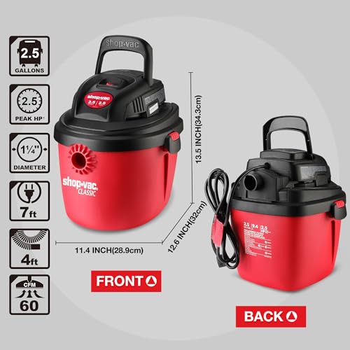 Shop-Vac 2.5 Gallon 2.5 Peak HP Wet Dry Vacuum Cleaner Portable Compact
