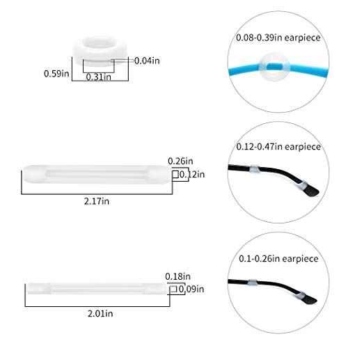 Eyeglasses Silicone Ear Hooks Retainers, Anti-Slip Holder Stoppers, Temple Tips Sleeve Retainer, Spectacle Stay for Eyeglasses, Sunglasses, Reading Glasses (White)