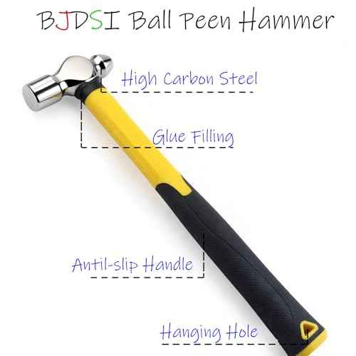 8oz Ball Peen Hammer,Reinforce,Polished,Shock-Proof Plastic Handle.