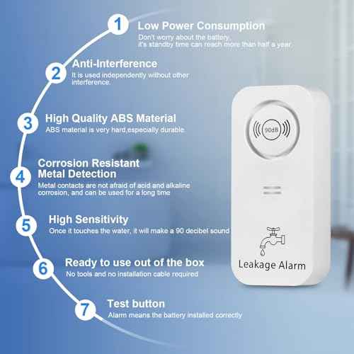 Water Sensor Alarm Leak Detector 90dB Adjustable Audio Alarm Sensor, Sensitive Leak and Drip Alert for Kitchen Bathroom Basement (2 Pack)