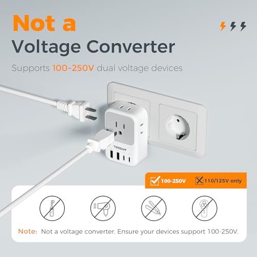 TESSAN European Travel Plug Adapter 2 Pack Grey-White Type C 20W USB-C & USB-A