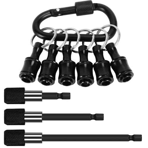Bit Holder Drill Bit Extension Set, Upgrade Bit Holder Keychain 1/4" Hex Shank Aluminum Alloy Screwdriver Bits Holder, 3-Pack Quick Release Drill Bit Holder Tool Kit