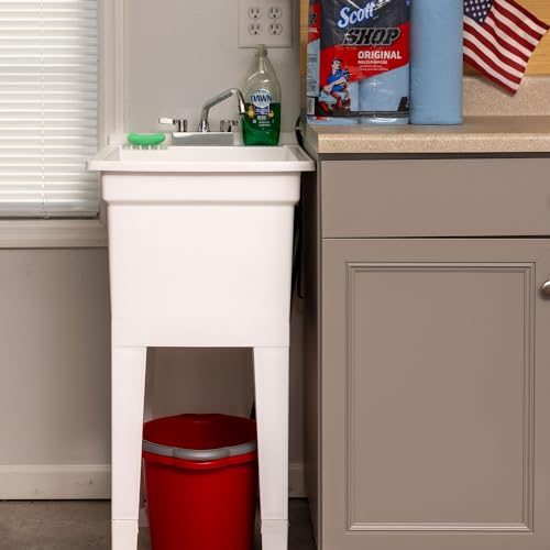 White Portable Utility Sink 18x24 Inches with Quick Connect Drain Kit