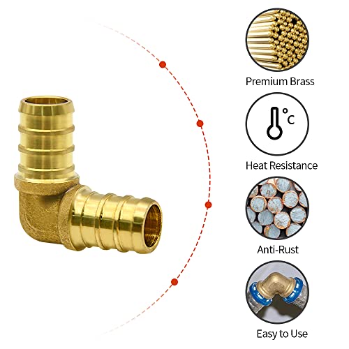 10 Pack 1/2-Inch Brass PEX Elbow Fittings for Plumbing, 90 Degree