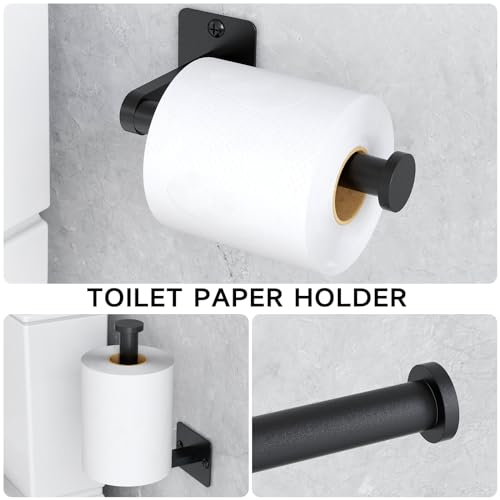 Black 24 Inch 4-Piece Bathroom Accessories Set - Towel Bar, Ring, Holder & Hook