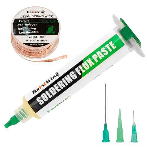 Kaisiking Solder Flux Solder Wick for Electronics Soldering, No Clean Soldering Flux for PCB, SMD & DIY Projects, 0.1" Braided Copper Desoldering Wick & 10cc Flux Paste