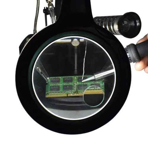 MMOBIEL LED Light Helping Hand Magnifier Station for Soldering, Assembly, Repair,Modeling, Hobbies and Crafts - 2.5X /4X LED Light - Hands-Free Magnifying Glass Stand - Incl. Clamp and Alligator Clips