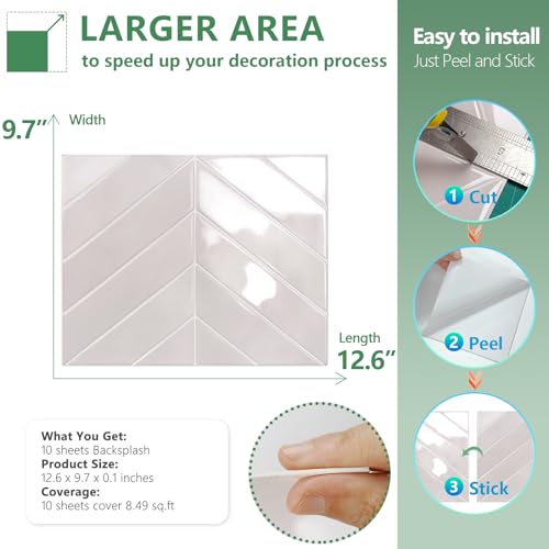 STICKGOO Pink Herringbone Peel and Stick Backsplash Tiles - Waterproof, 10 Sheets