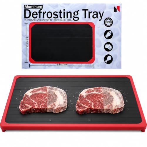 Large Defrosting Tray for Frozen Meat with Silicone Rings – Aluminum Thaw Plate, Non-Slip Feet