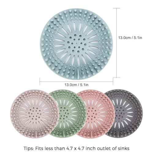 Gotega Bathroom Sink Drain Strainers, Hair Catcher Shower Drain Covers Protector, Flexible TPR Material, Multiple Colors for Bathroom Tub Shower and Sink Hair Trap Garbage Disposal Parts, 5 Pack