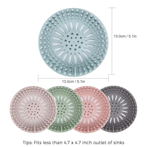 Gotega 5 Pack Sink Drain Strainers - Flexible Hair Catchers for Bathroom, Shower, Kitchen Drain - Multiple Colors