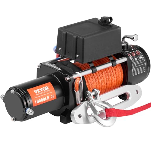 VEVOR Electric Winch, 10,000 lb Truck Trailer Jeep Winch, 12V DC 7/20 in x 65 ft Synthetic Rope Aluminum Fairlead Wireless & Wired Remote Control, IP55 Waterproof Towing for Off Road Jeep SUV Boat