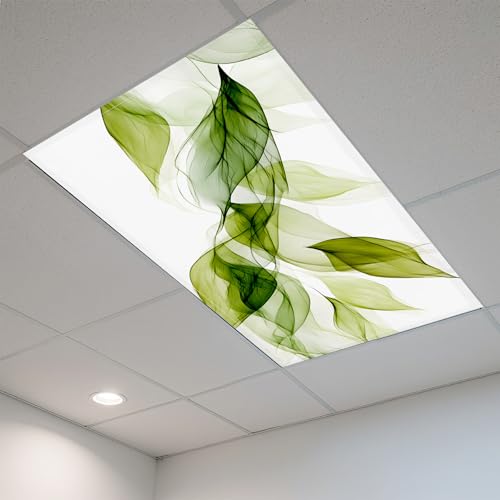 Green Leaves 2 Pack Fluorescent Light Covers 4x2 ft Magnetic Ceiling Filters