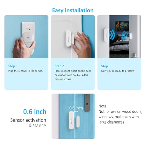SECRUI Wireless Door Chime System 1 Receiver + 1 Sensor, White - Door Open Alarm for Home & Business