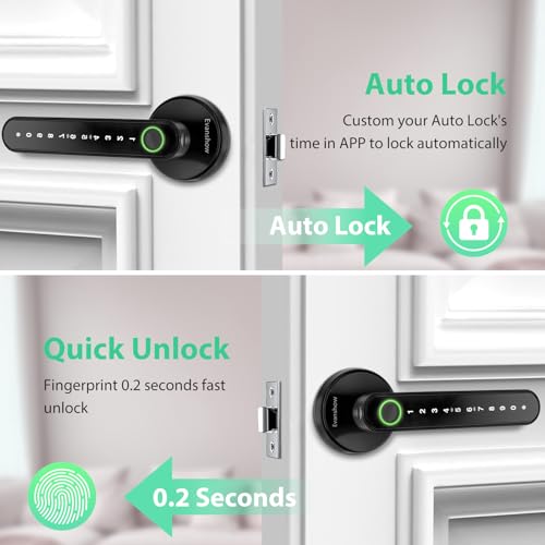 Evanshow Black Biometric Fingerprint Door Lock with Keypad & Emergency USB