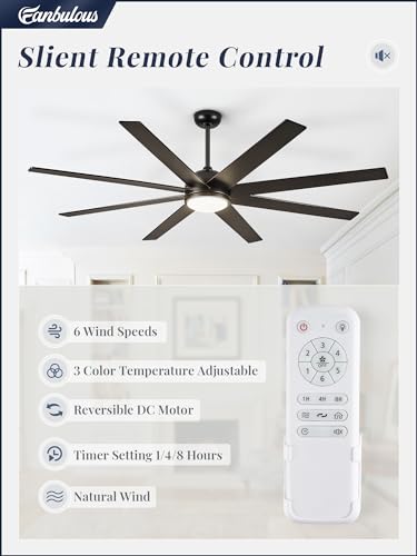 Fanbulous 65 Inch Black Ceiling Fan with Reversible Blades, 3CCT Lights & Remote