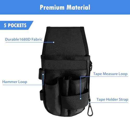 KENOBE 5-Pockets Tool Pouch, Black Tool Pouch Organization, Heavy-Duty Electrician Tool Pouches for Electrician, Carpenter, Construction, Technician, Side Belt Pouch, Small Electrician Holster