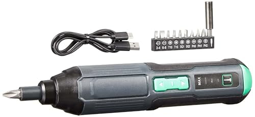 Amazon Basics 4V Cordless Screwdriver with 10-Piece Bit Set, USB-C Cable, LED Light, 3 Torque Settings