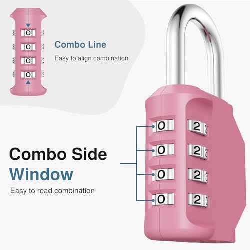 Puroma Combination Lock 4 Digit Waterproof Locker Locks Secure Outdoor Padlock for Gym Lockers, Toolboxes, Gates, Fences, Storage, Sports Locker, Cabinets (Rose Pink)
